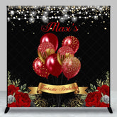 Aperturee - Aperturee Floral Balloons Glitter Custom Birthday Backdrop